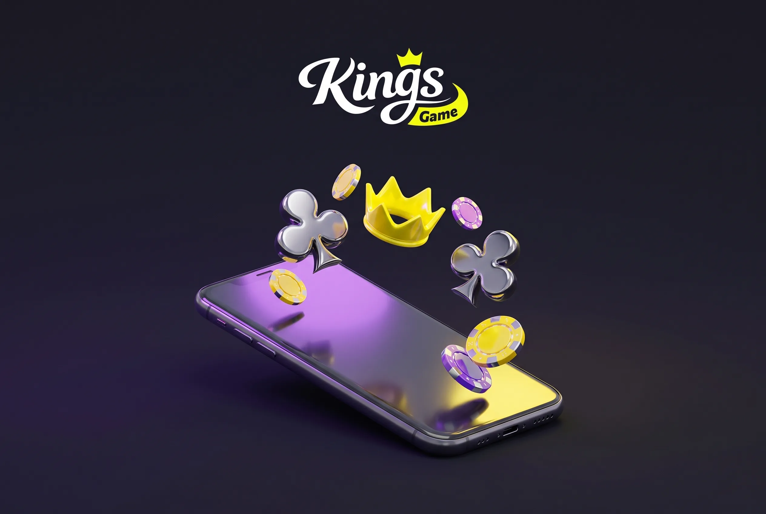 Smartphone mit silbernen Kreuzsymbolen, gelber Krone und Spielchips